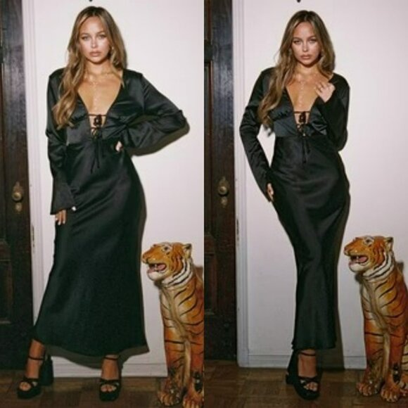 Princess Polly Tashey Bias Cut Maxi Dress - Black - Picture 1 of 8